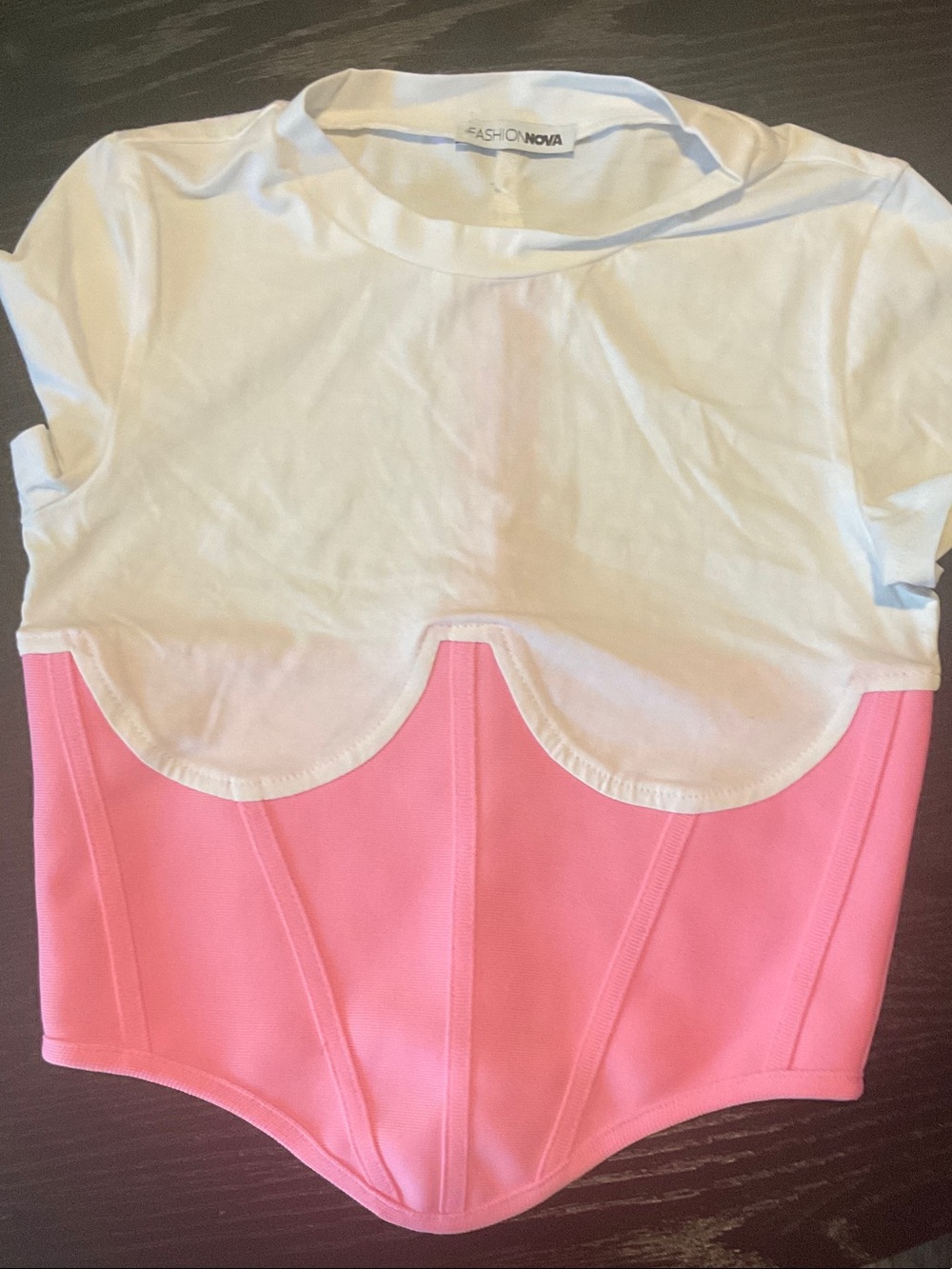 Fashion Nova White and Pink Corset Tee